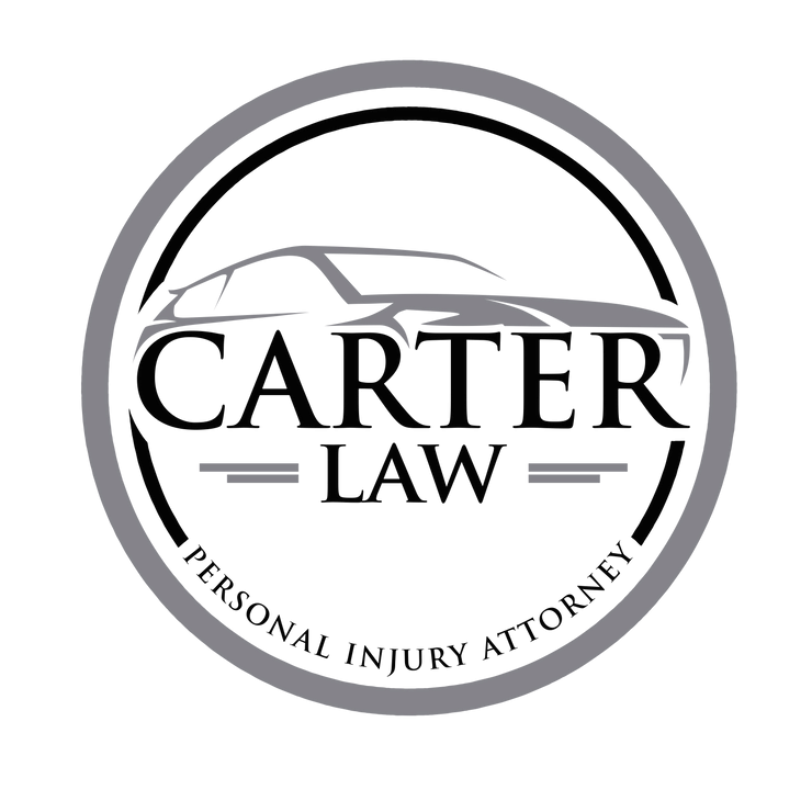 Logo of Carter Law, featuring a stylized car silhouette within a circle, with 